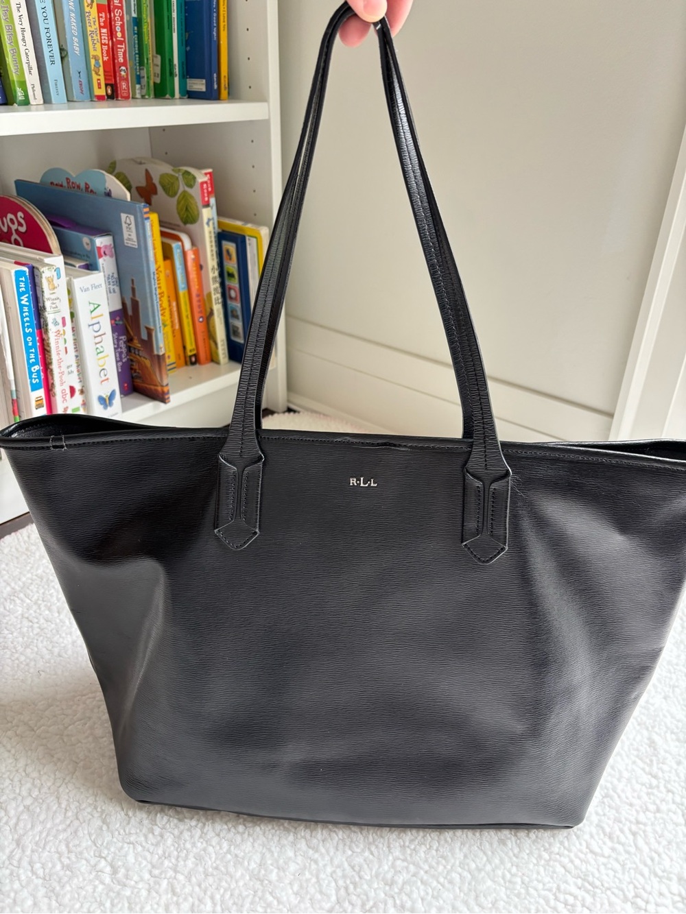 Lauren Ralph Lauren Large Black Leather Tote Bag Everyday Carryall